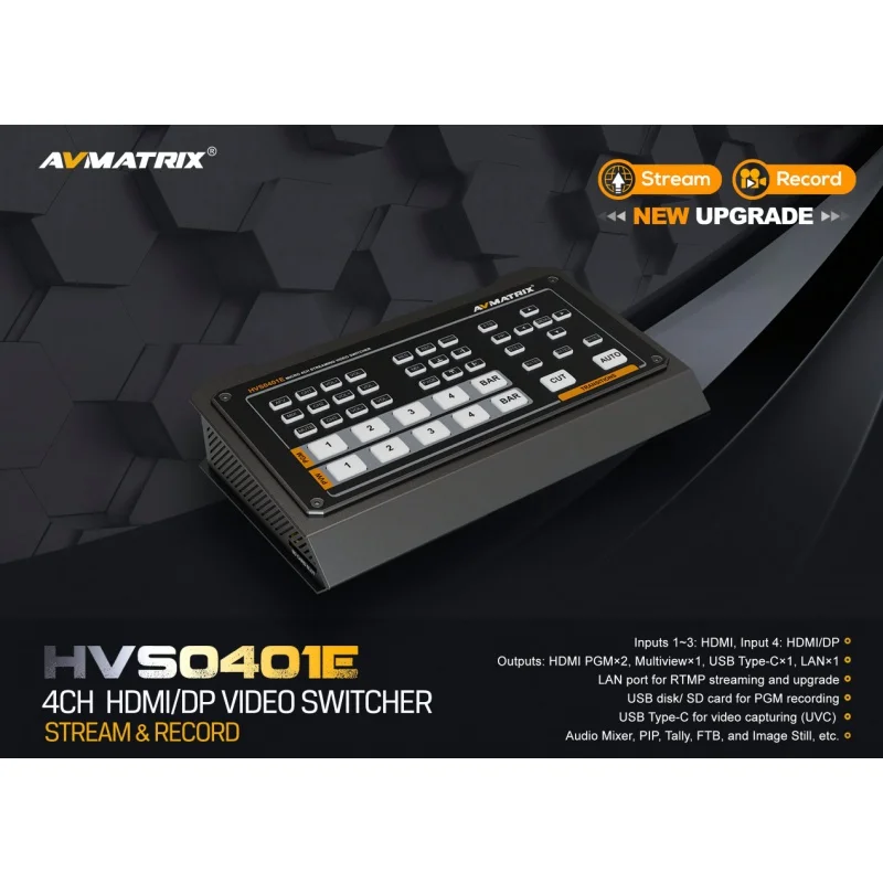 AVmatrix HVS0401E HVS0401U 2-канальный SDI HDMI-совместимый микшер видеокоммутатора 4-канальные