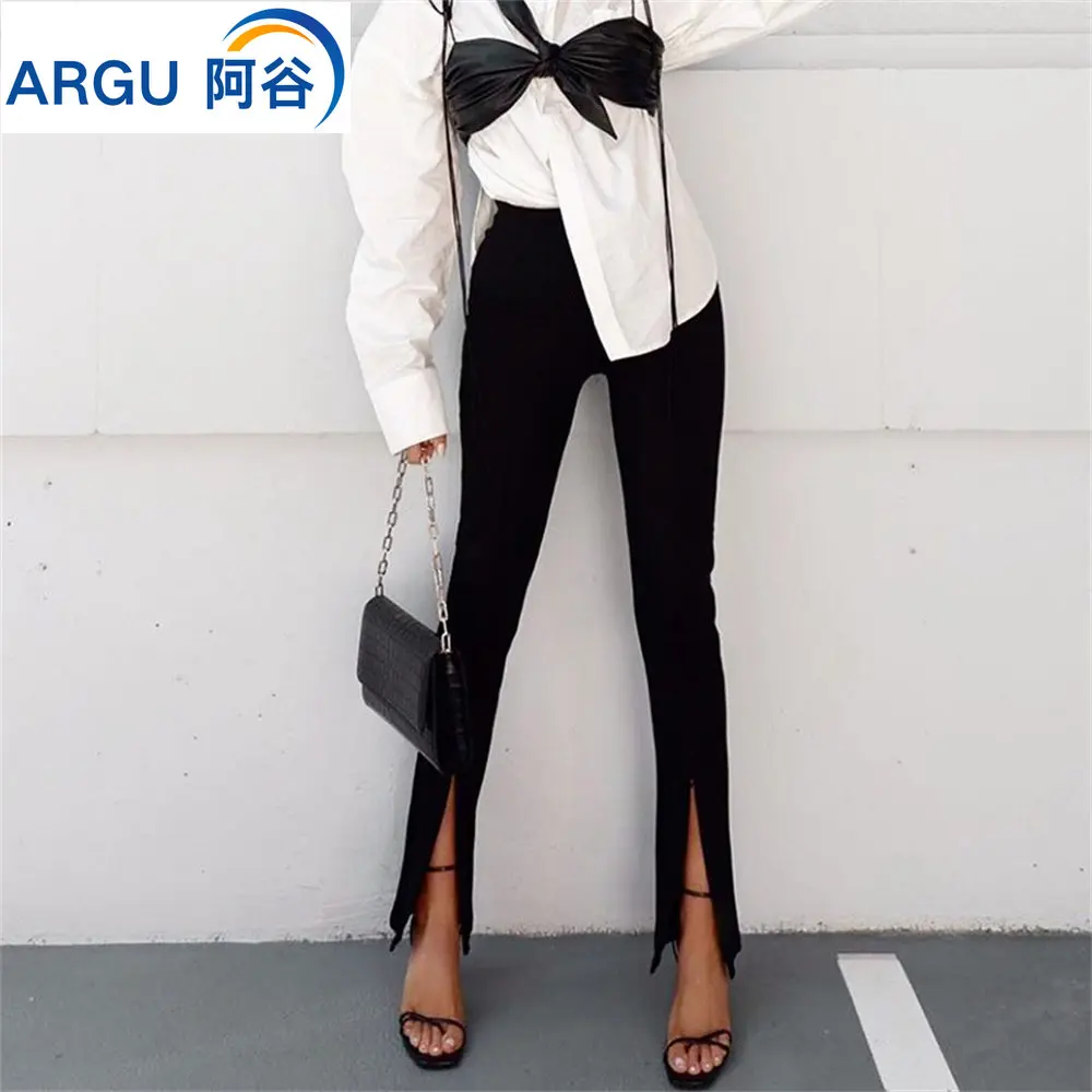

Flare Pants Women Front Slit Slim Fit Flare Pants Solid Color High Waist Trousers Elegant Office Ladies Trousers Streetwear