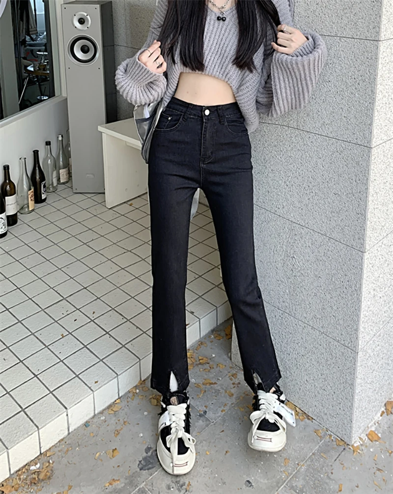 

GY1667 Split jeans Women's autumn and winter 2022 new vintage Hong Kong style small man tall waist slim straight leg pants
