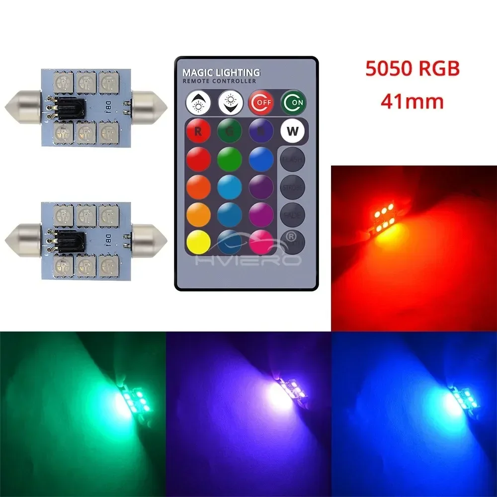 

2 шт. RGB автомобильный светодиодный светильник C5W 5050 6SMD DC 12 В гирлянда купола двери многоцветный пульт дистанционного управления лампа для чтения багажника на крыше клиновые лампы