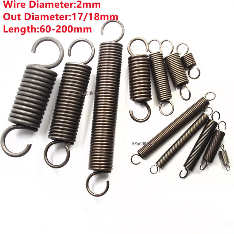 

2PCS,Customized Spring Steel Pull Extension Spring With Hook,2mm Wire Dia*17/18mm Out Diameter*60/70/80/100/120/150/200mm Length