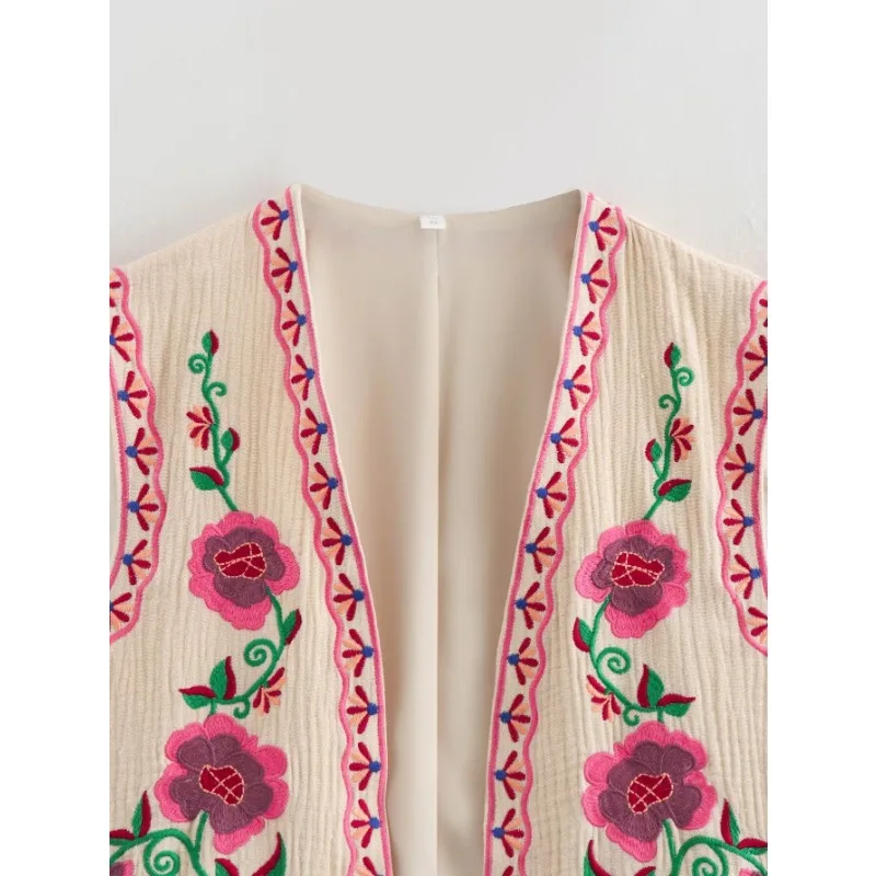 Женский жилет с вышивкой TRAF ZR модель 2024 года модный летний индивидуальный в