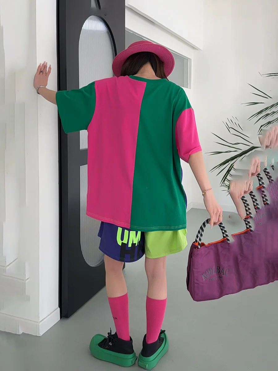 Разноцветные комплекты с короткими брюками большого размера буквенным принтом