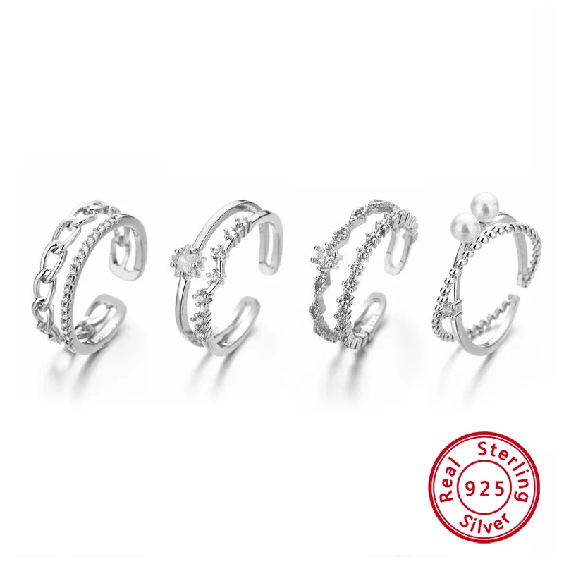 

New Fashion Adjuestable Size Luxury Pearl Star 925 Sterling Silver Rings Set for Women Charm Fine Jewelry Gifts