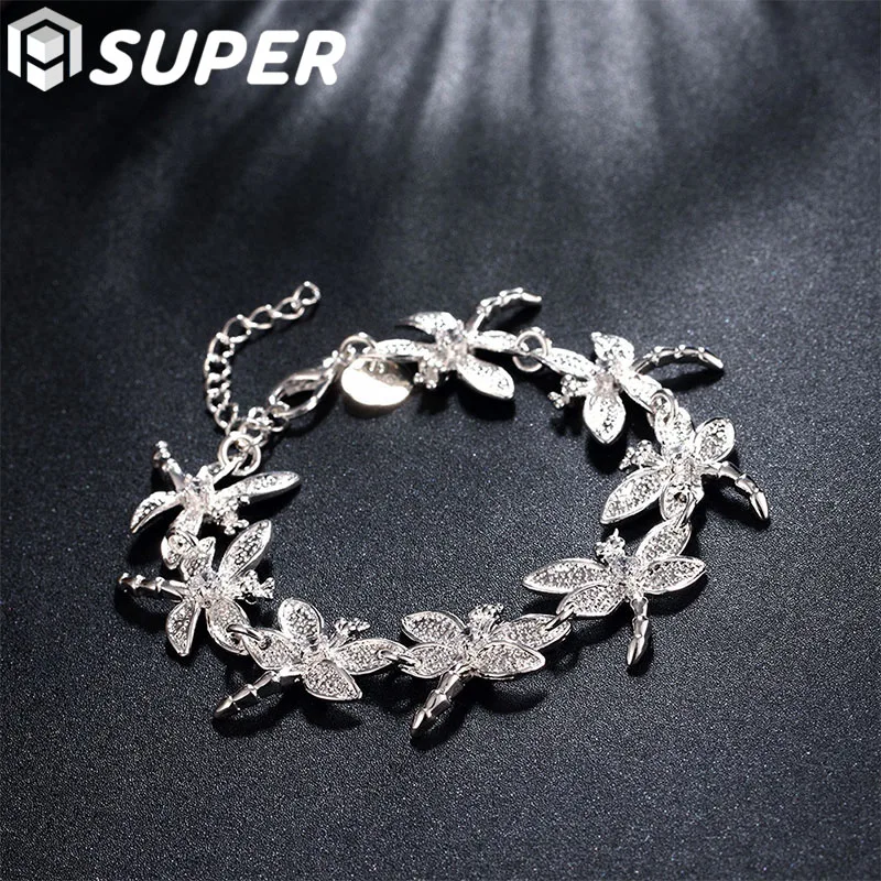 

925 Sterling Silver Inlay Zirconium Drill Eight Dragonfly Bracelet For Women Wedding Engagement Party Fashion Jewelry