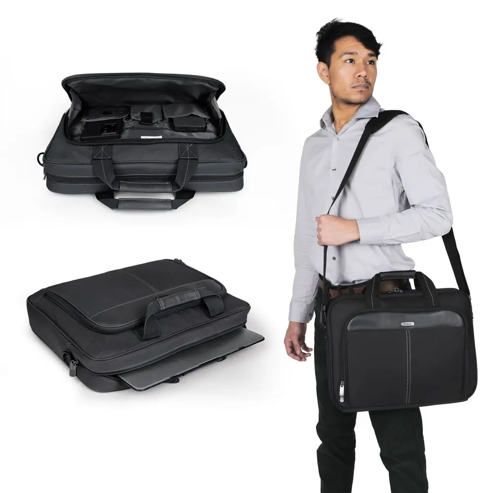 Classic Slim Laptop Briefcase Black Polyester TCT027US