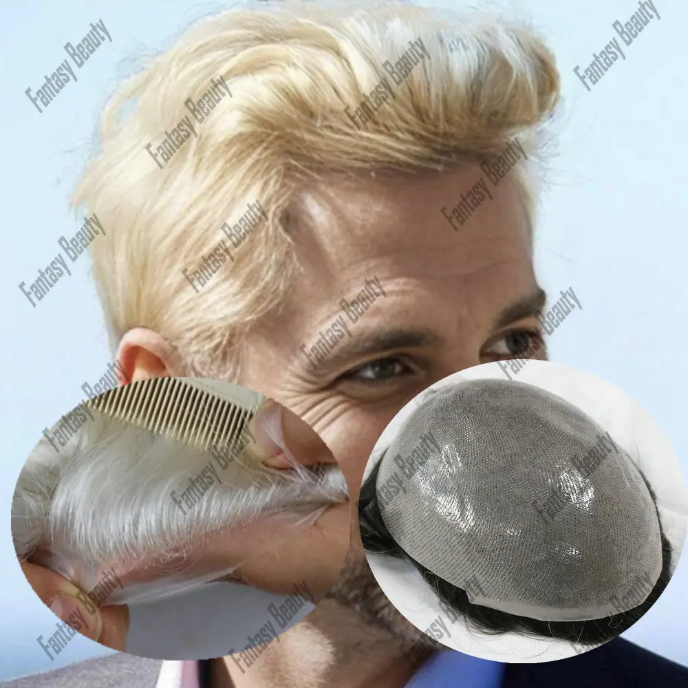 613 парик блонд для мужчин 100% человеческие волосы 0 02 мм тонкая кожа V-образная