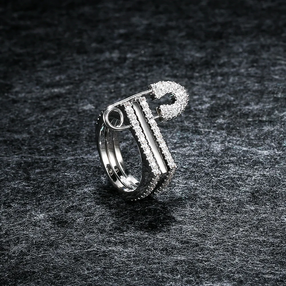 

APM STYLE High Quality 925 Sterling Silver Three-tier Square Ring Personality Pin Silver Zircon Ring As A Gift For Friends