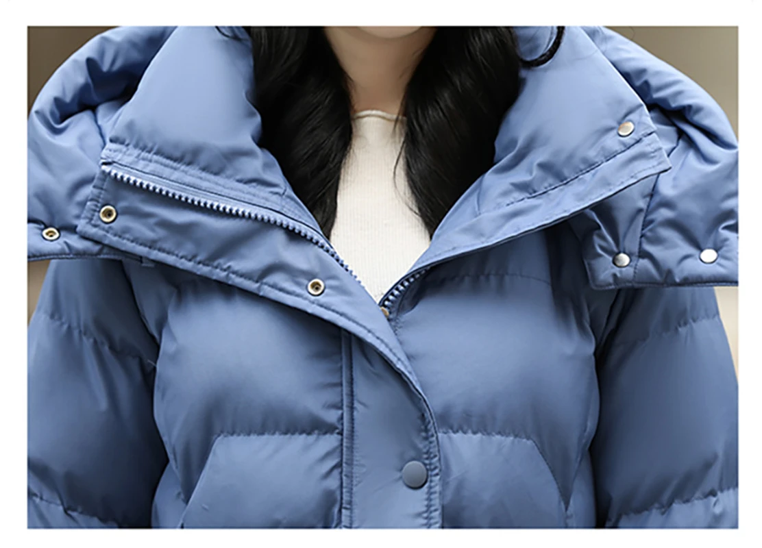 2023 Winter New Women Fashion Hooded Black Blue Red Down Cotton Coats High Quality Solid Loose Long Female Padded Clothes Tops