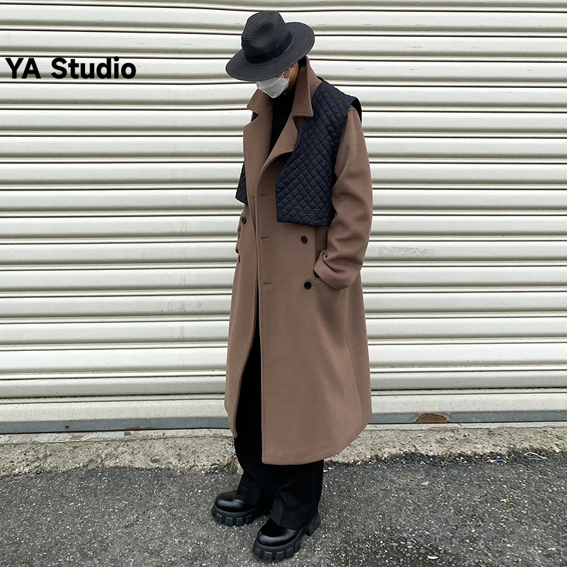 

[YA Studio] 2023 Winter New Woolen Coat Men's Long Over The Knee High Sense Korean Version Of Simple Woolen Coat Tide