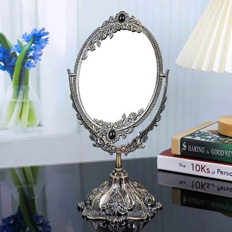

Vintage Makeup Flexible Mirror Bathroom Metal Girls Aesthetic Kawaii Nordic Mirror Frame Art Makeup Desk Lustro Room Decoration