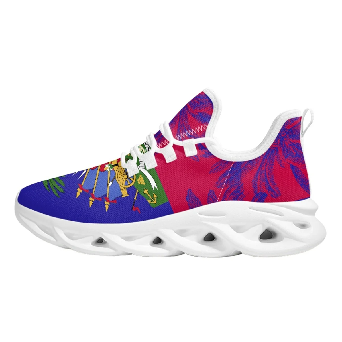 Belidome Haiti Flag Design Shoes Womens Athletic Running Mesh Breathable Casual Sneakers Lace Up Walking Footwear Zapatos