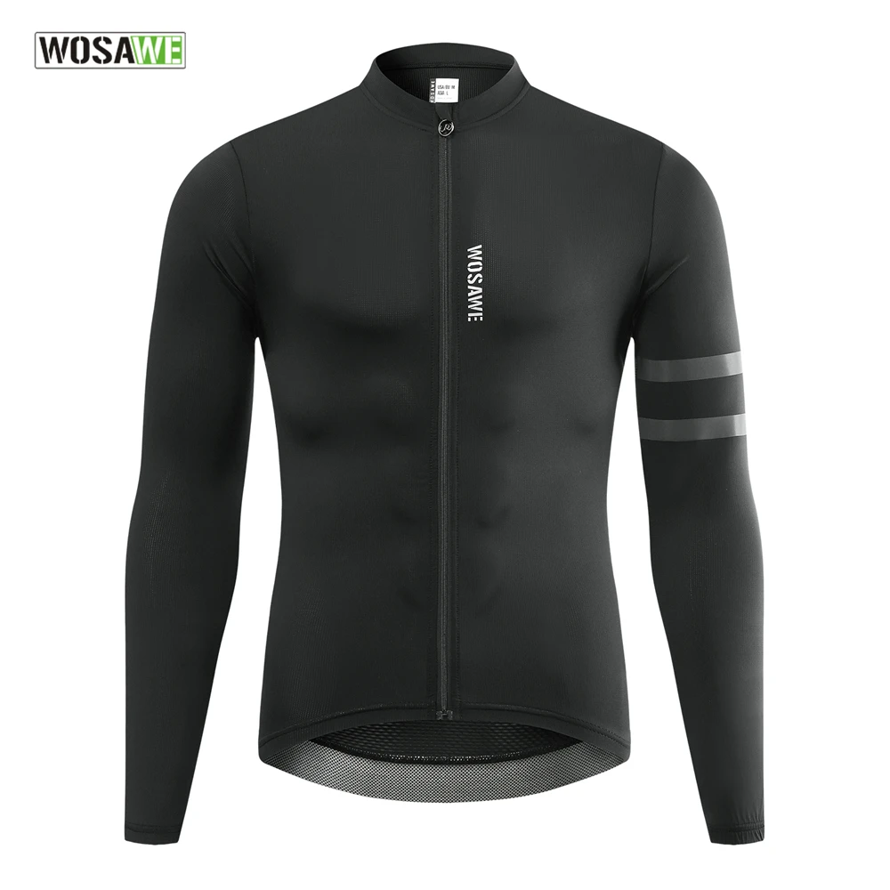 

WOSAWE Reflective Jersey Spring Autumn Men's Cycling Jersey Long Sleeve Mtb Road Bike Shirt Breathable Seamless 3 Back Pockets