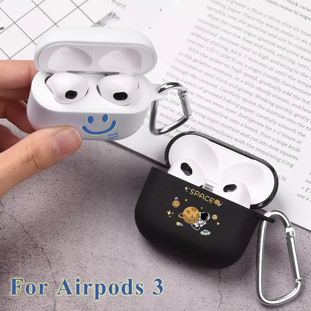 

2022jmt Cute Smile Earphone Case For AirPods 3 3rd Silicone Case For Apple Airpod 3 Charging Box With Keyring Soft Coque For Air