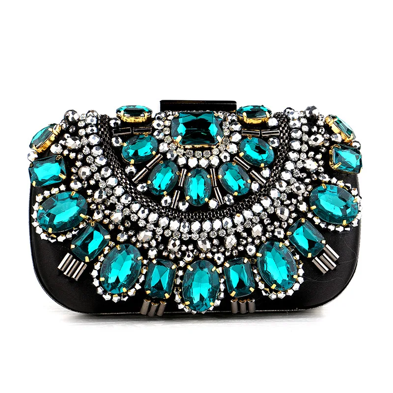 

Women's Crystal Evening Bags Retro Luxury Rhinestone Beaded Embroidery Clutch Female Party Wedding Chain Shoulder Bag