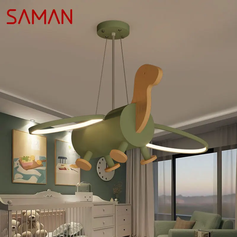 

SAMAN Children's Dinosaur Pendant Lamp LED Creative Green Cartoon Light For Kids Room Kindergarten With Remote Control