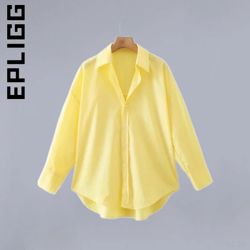 

Epligg Women Shirt 2022 Vintage Basic Friends Womens Long Sleeve Solid Color Retro Tops Loose Shirts Ladies Female Women's Top