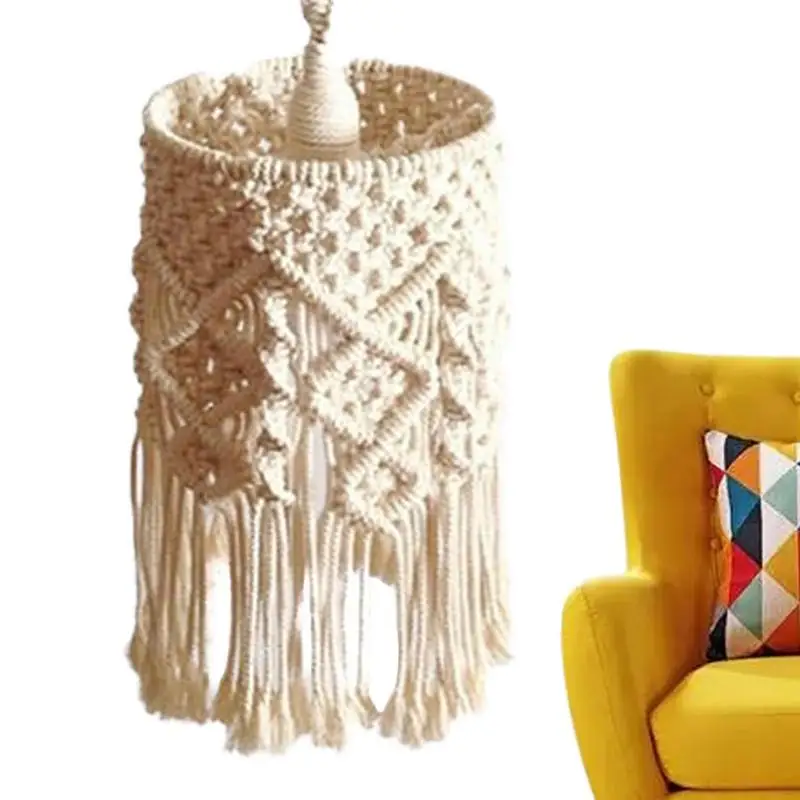 

Natural Cotton Cord Handknitted Lampshade Bohemian Hanging Lamp Decoration Light Cover For Living Room Bedroom Wedding