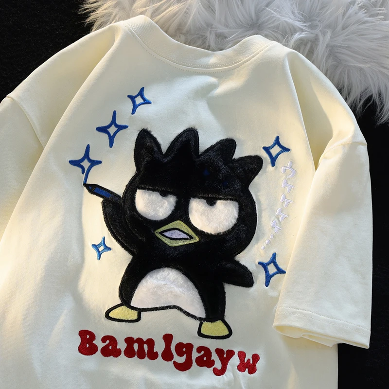 

American Fashion Brand Ins Cartoon Velvet Embroidered Short-sleeved T-shirt for Men and Women Loose Casual Student Couple Tops