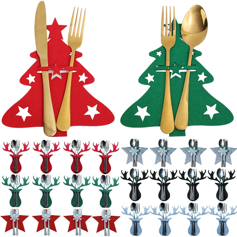 

4/1Pcs Christmas Cutlery Holder Knife Fork Covers Table Decor Xmas Tableware Pocket Holder Bags New Year Home Party Decorations
