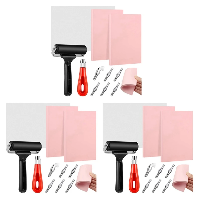 

3X Stamp Making Kit,Block Printing Tool Kit,Linoleum Cutter with 6 Type Blades,Tracing Paper for Craft Stamp Carving
