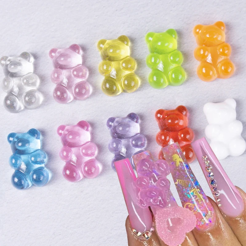 

10 шт./лот Kawaii 3D маникюрный Медведь Подвески из смолы желе медведь счастливый Подсолнух цветы сделай сам украшение для ногтей Роскошный аксе...