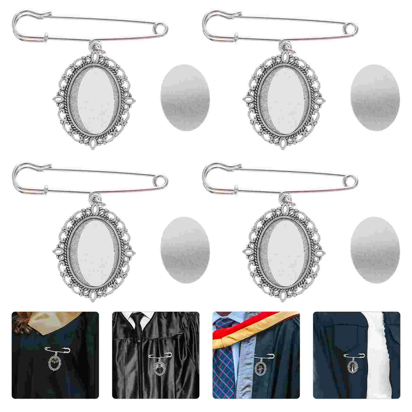 

4pcs Simple Graduation Boutonniere Heat Transfer Printing Blank Charm Pin Brooch Gift