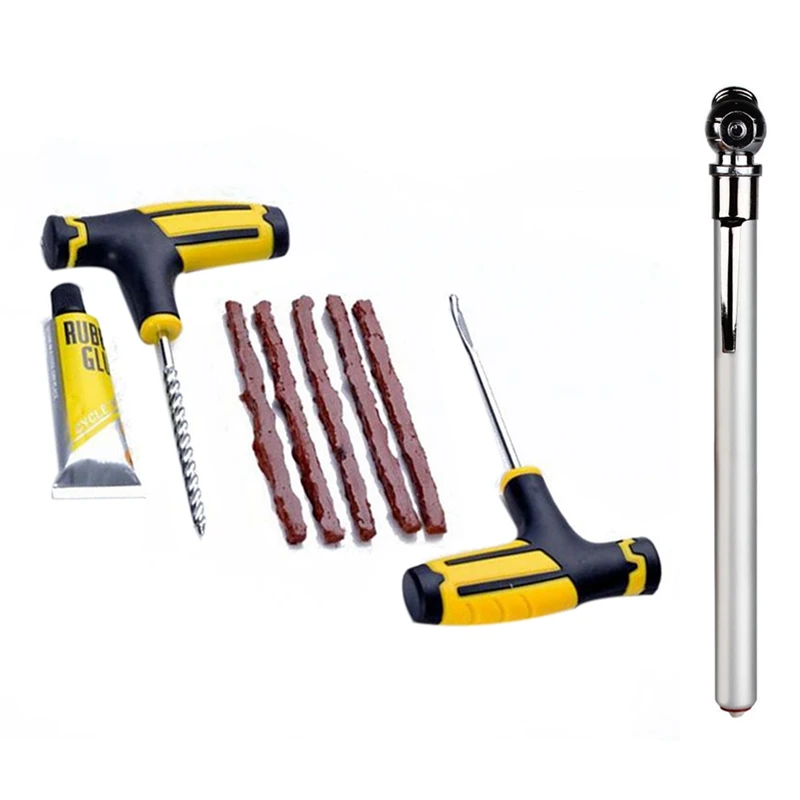 

1Pcs Car Tire Air Pressure Gauge Pen Test Meter 5-50Lbs & 1 Set Car Tire Repair Tools Kit