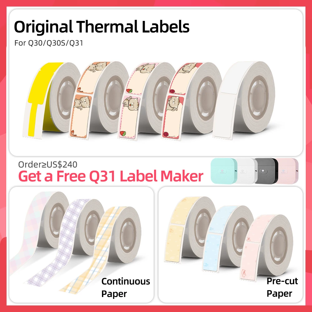 

[Get FREE Q31]Phomemo Q31 Q30 Q30S Label Maker Tape Thermal Paper Self-Adhesive Multiple Styles for Home Office School Labeling