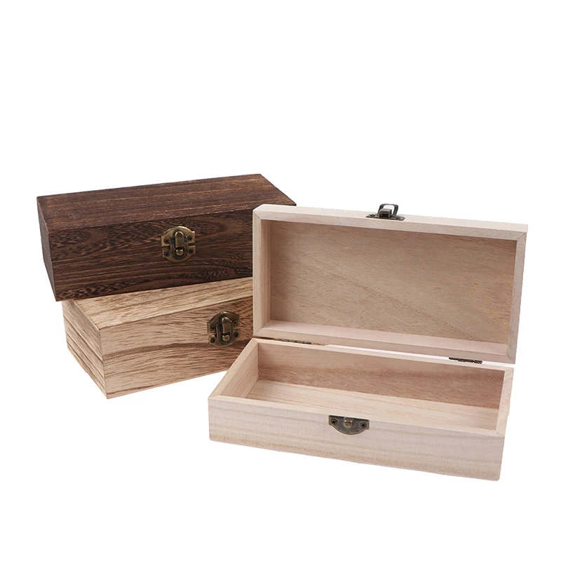 

Wooden Jewelry with Lock Storage Box Retro Dustproof Flip Gift Packaging Box Multiple Specifications for Desktop Storage