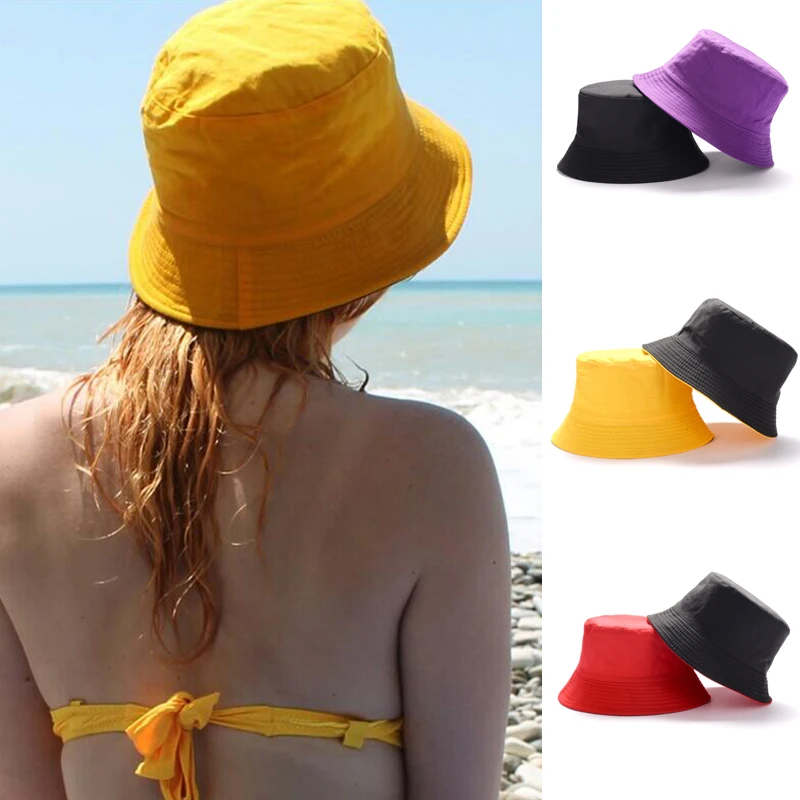 Unisex rahat katı renk geri dönüşümlü kova şapka erkek kadın Bob Hip Hop Panama yaz bayan plaj balıkçı şapka açık güneşlikli kep