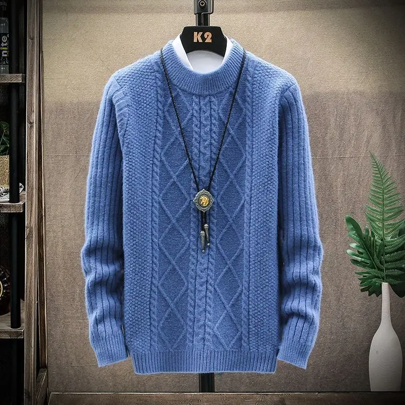 

Новинка Осень-зима 2023, мужские Модные утепленные вязаные топы, мужские кашемировые пуловеры с круглым вырезом, мужской свитер с круглым выр...