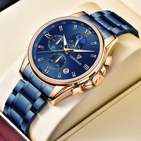 2022 new lige fashion blue mens watches top brand luxury clock sports chronograph waterproof quartz watch men relogio masculino