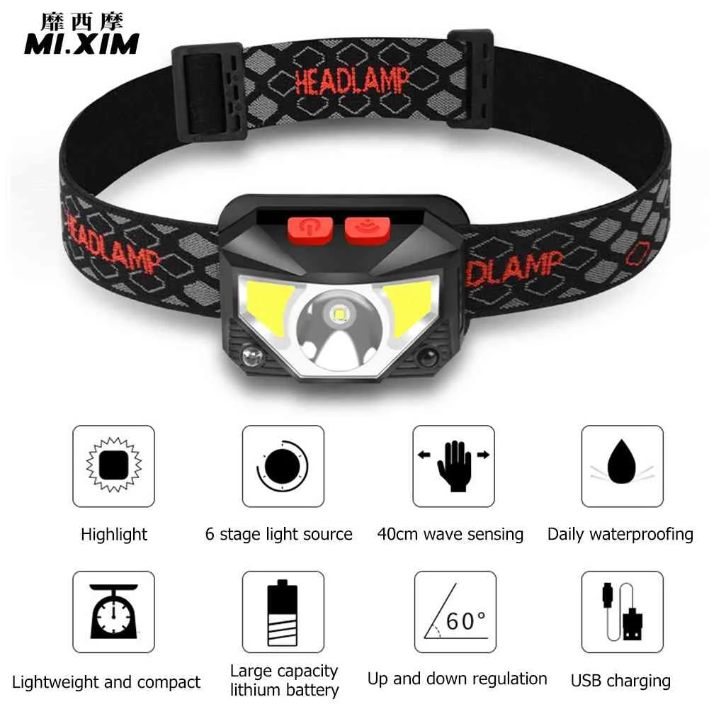 

USB Rechargeable XPG+COB LED Headlamp Induction 500lm Outdoor Work Headlight