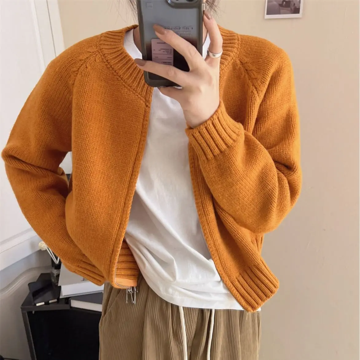 

Zipper Knitted Cardigan Women Vintage 2023 Spring Autumn Winter Off White Jumpers Outerwear Sweaters Y2k Sweater Coat Jacket