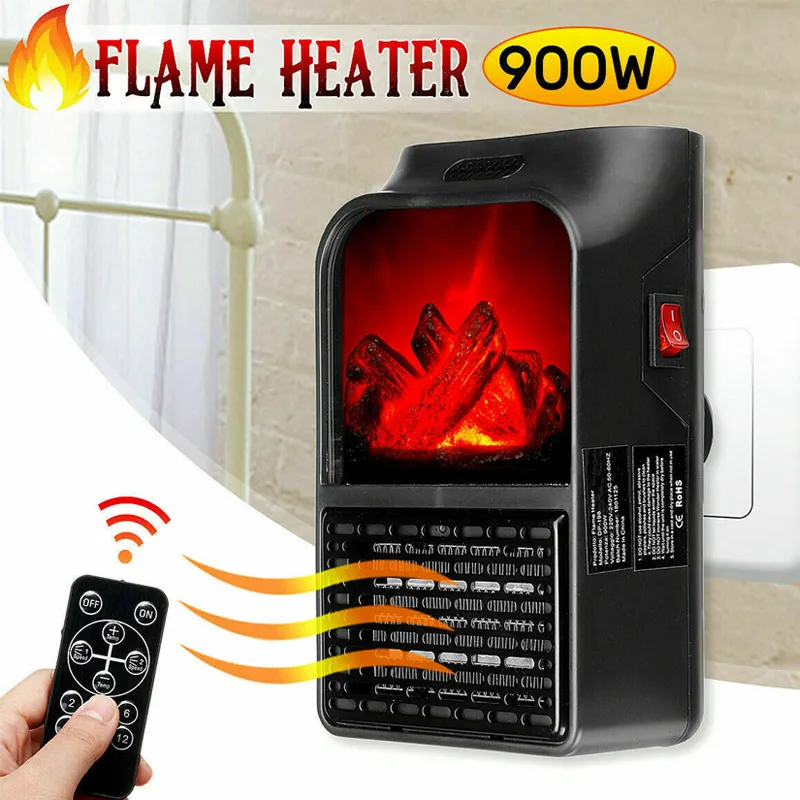 900W Wall Mount Electric Fireplace Heater Flame Air Warmer w