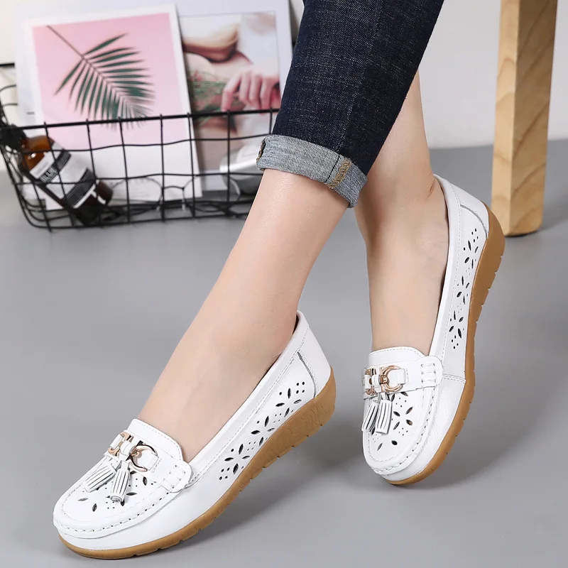 

2022 Women Flats Summer Women Genuine Leather Shoes With Low Heels Slip On Casual Flat Shoes Women Loafers Soft Ballerina Shoes