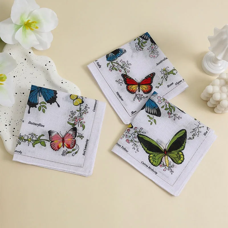 

3Pcs 28x28cm Square Cotton Bird Butterfly Flower Printed Small Thin Women Handkerchief Sweat Wiping Towel Wedding Party Gift