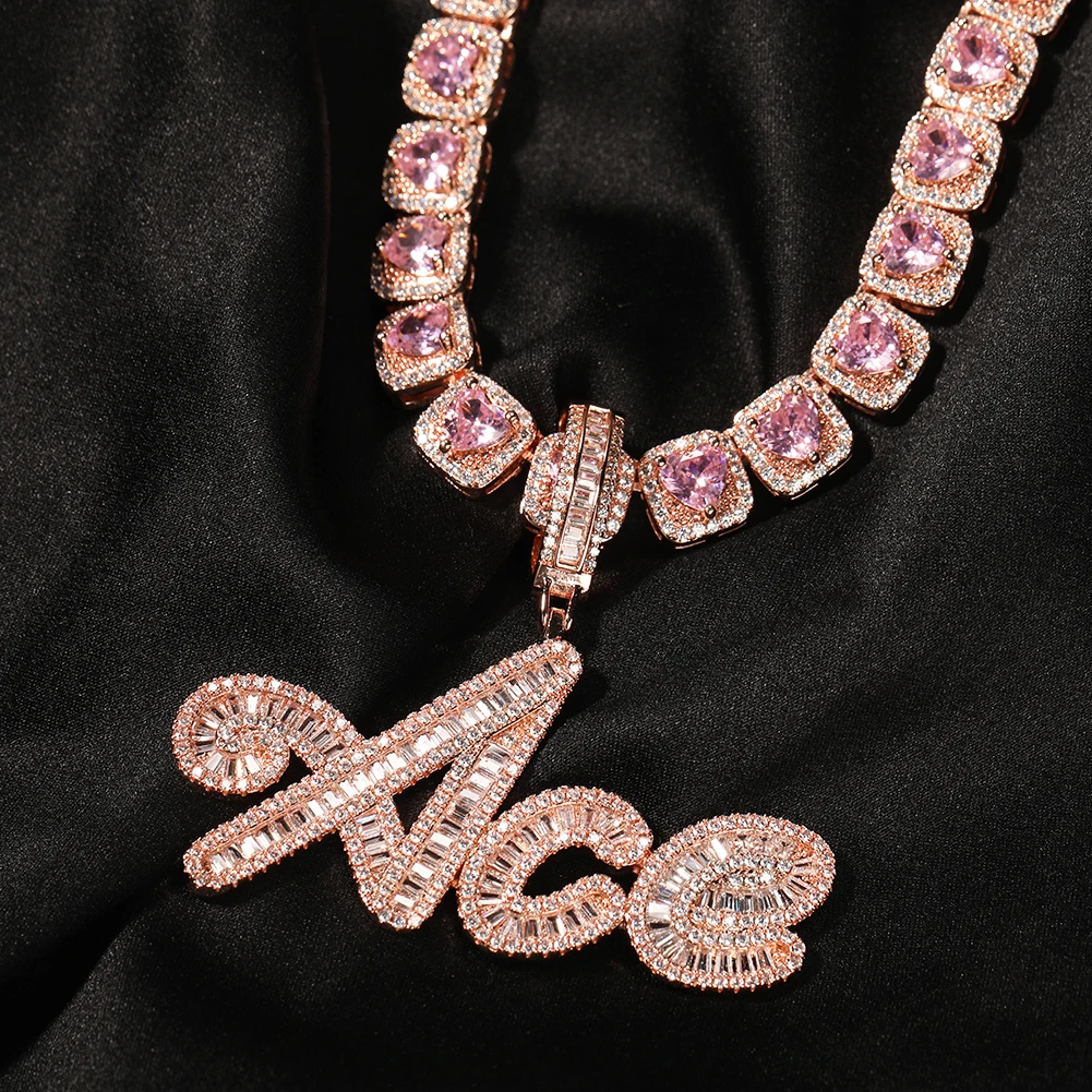UWIN Custom Brush Letter Necklace Icy Square Zircon Name Pendant with Baguette Chain Personalized Nameplate Hip Hop Jewelry