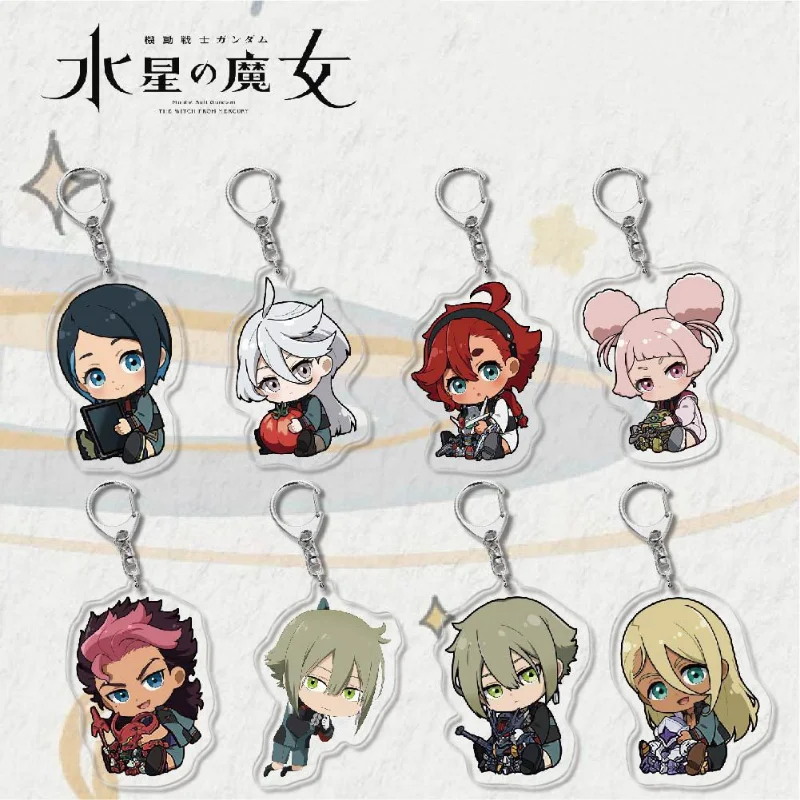 

The Witch From Mercury Anime Keychain Women Ericht Samaya Miorine Rembran Key Chain Man Acrylic Key Ring Pendant Kawaii Ornament