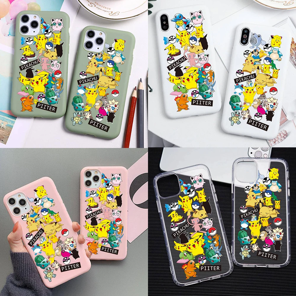 

Pokemon Pikachu Squirtle Phone Case For iphone 13 12 11 Pro Max Mini XS 8 7 6 6S Plus X SE 2020 Matte Candy color Silicone cover