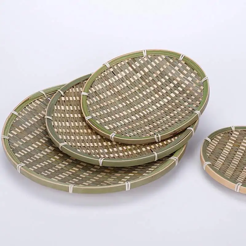 Белый круглый поднос Boho Chic плетеная лоток Плетеный ротанговый плоский овощи