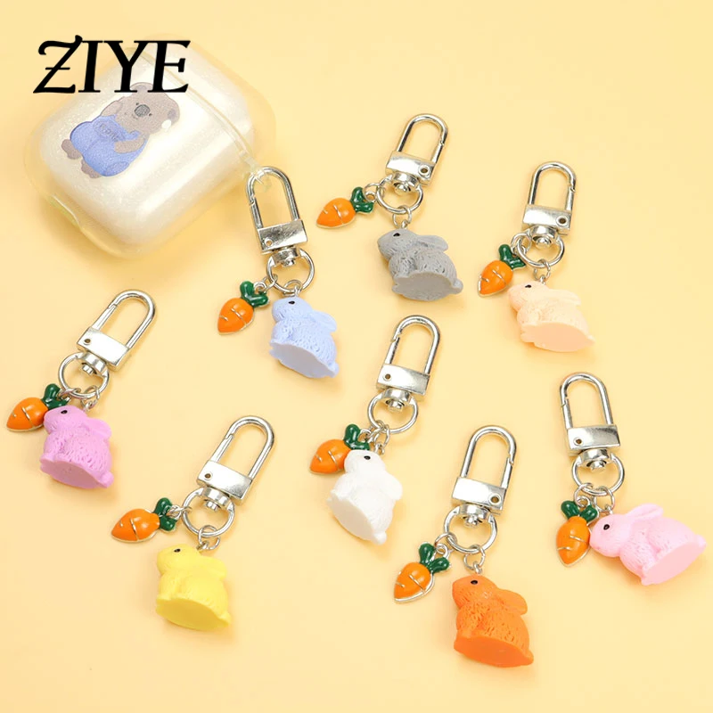 

Cute Enamel Keychain Rabbit Carrot Key Ring Resin Animals Key Chains Souvenir Gifts For Women DIY Handmade Earphone Case Jewelry