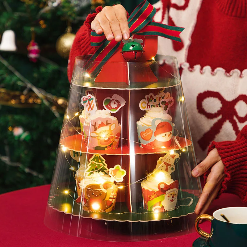 

Рождественская коробка для выпечки, бумажная чашка, чашка для торта, коробка для торта, коробка для десертов, двухслойная, счастливая башня, ...