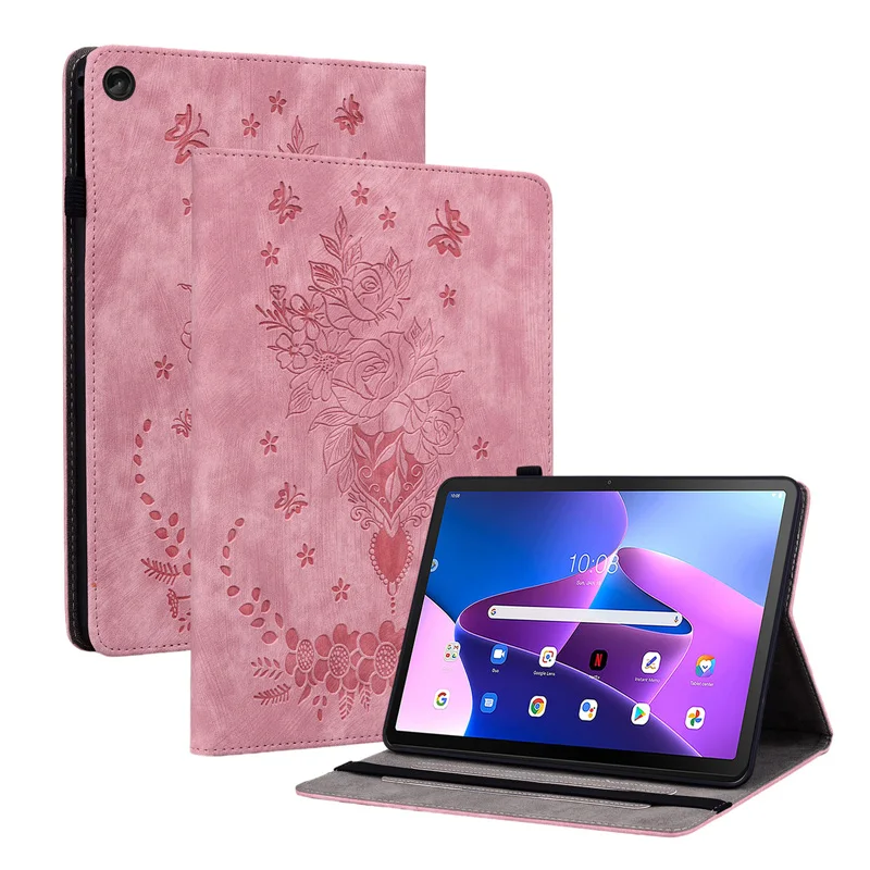 

Case For Lenovo Tab M10 Magnetic Case, 3rd Gen Fashion Butterfly Roses PU Leather Wallet Cover10.1''inch Funda