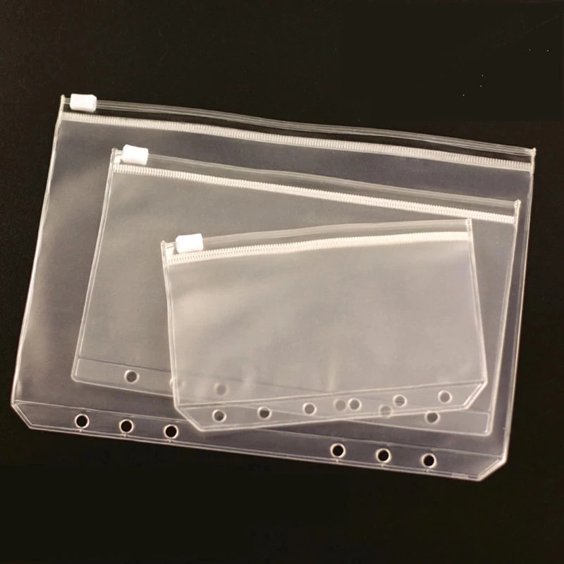 

A5/A6/A7 File Storage Folder Standard Transparent PVC Loose-leaf Storage Bag Zipper Archive Binder Files Manager Office Supplies