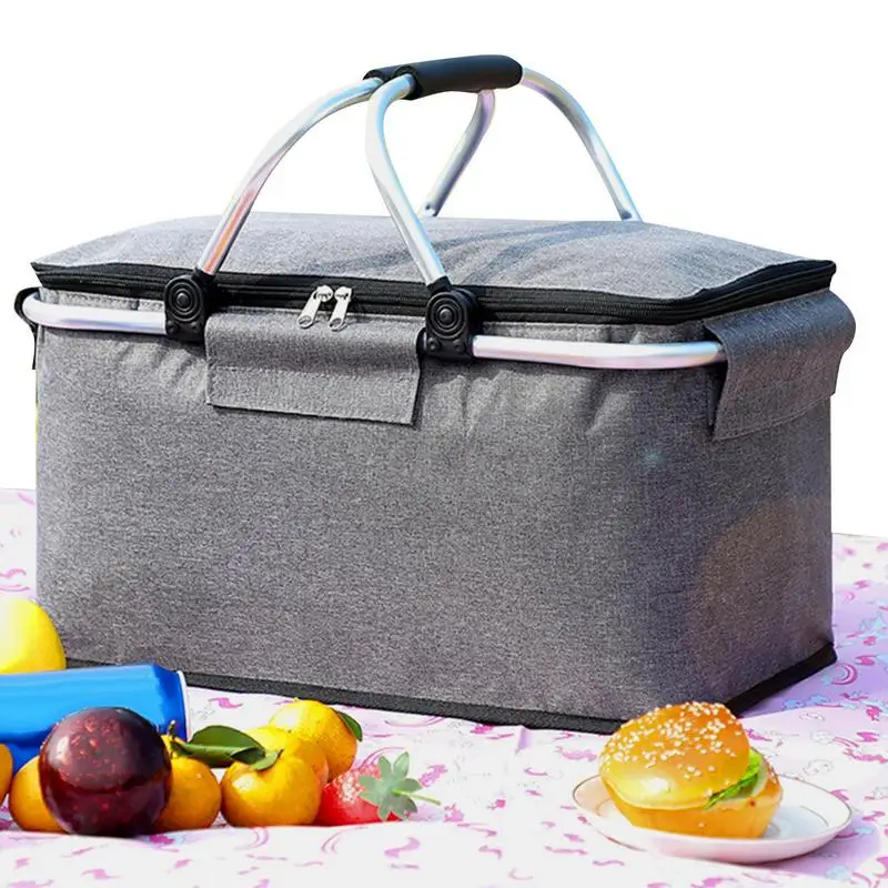 

Сумка-холодильник для пикника, изолированная вместительная походная сумка-холодильник, герметичная продуктовая сумка с ручкой, корзина с крышкой для барбекю, пляжа