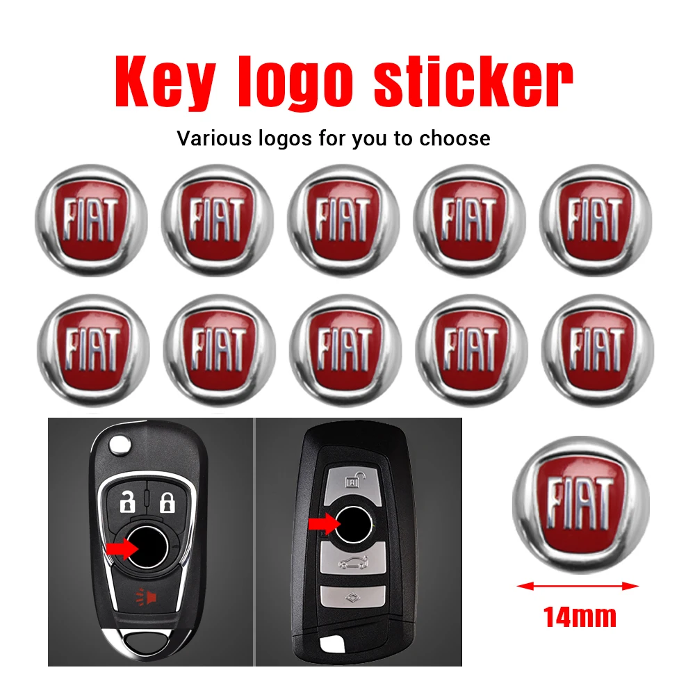 

10PCS 14MM Auto Key Remote Fob 3D Aluminum Decals for Fiat Abarth 500 Punto Stilo Ducato Palio Bravo Car Key Shell Sticker Badge