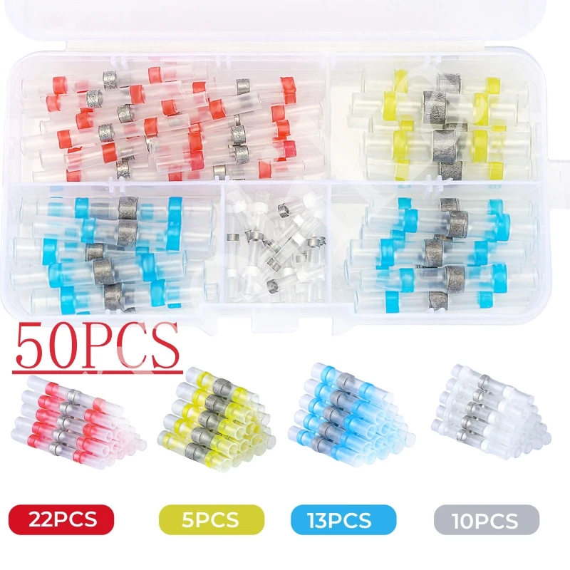 

50pcs Solder Seal Sleeving Wire Connectors 3:1 Heat Shrink Insulated Electrical Wire Terminals Butt Splice Waterproof
