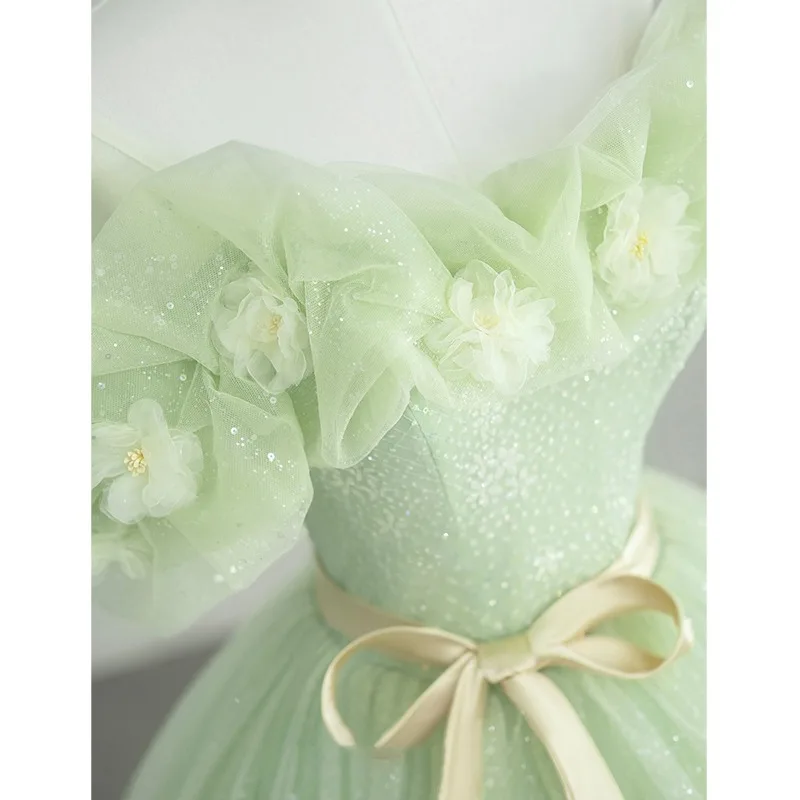 Luxury Green Princess Floral Off-Shoulder Strapless Evening Party Prom Dresses Women  A-line Ball Gown Tulle Formal Dress